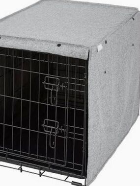 Frisco Faux Linen Dog Crate Cover, Gray, 30in (NEW)